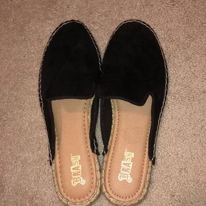 Flat Black Espadrille Mules